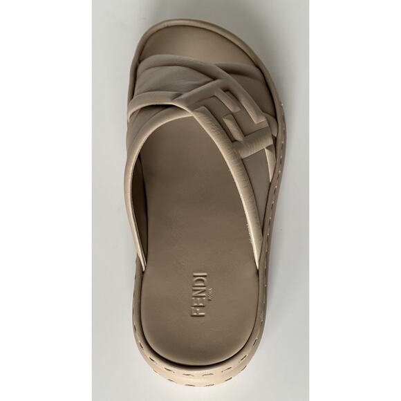 NIB $895 Fendi Men\'s FF Calf Leather Slide Sandals Beige 9 US/8 UK 7X1501 IT main image 4